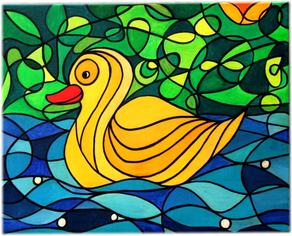 Alex's Yellow Duck - The Yellow Duck painting, acrylics on canvas, 