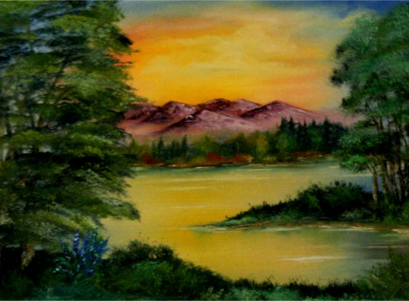 Bob Ross Tribute Oil Painting Lakescape by SFX
