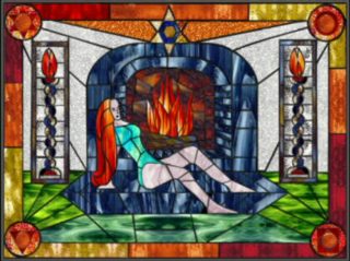 Fire stained glass design by Silvia Hartmann 2002