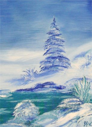 Bob Ross Tribute Oil Painting - Winter Landscape with Xmas Tree by StarFields